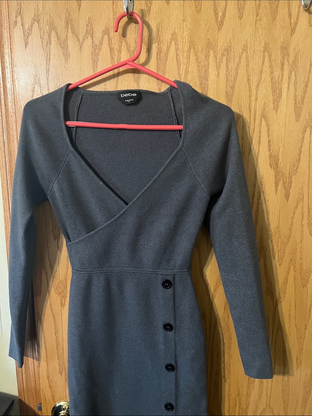 bebe Charcoal Gray Wrap Knit Long-Sleeve Dress - Picture 3 of 3